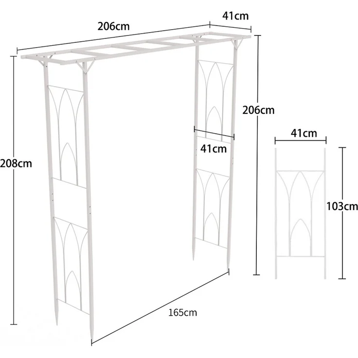 UNHO Gartenbogen aus Metall Weiß 206 x 41 x 208 cm – Bild 6