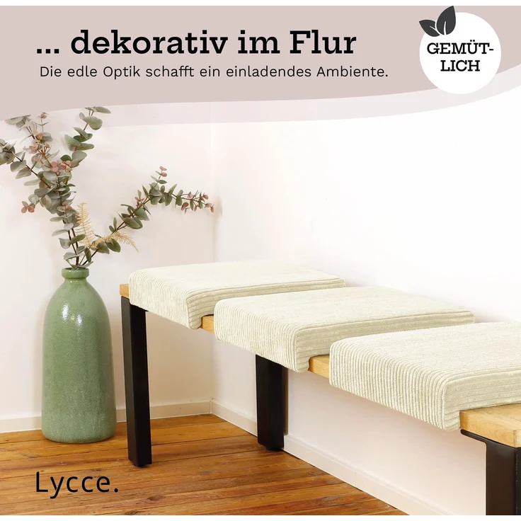 Lycce Bankauflage Klemmkissen mit Leiste - Cord, Polsterung, rutschfest Vanille 8x40x38cm – Bild 6