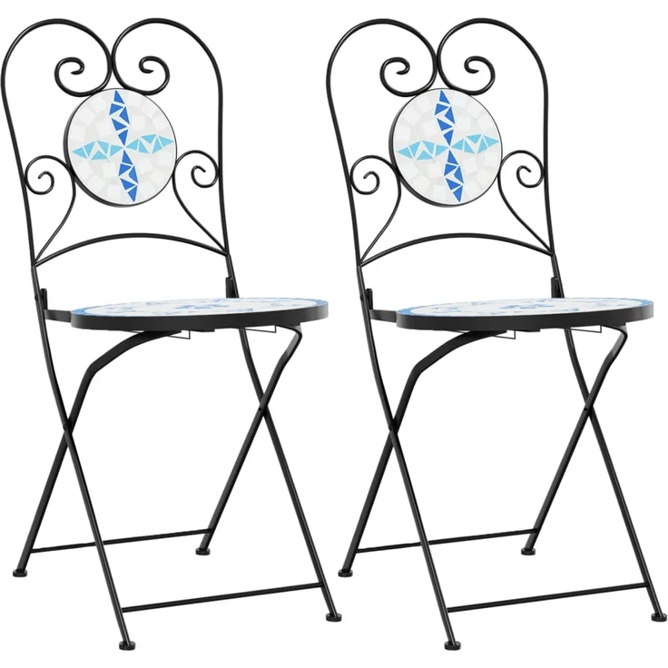 vidaXL Bistrostühle 2 Stk. Klappbar Blau und Weiß Keramik 4003404 – Bild 1