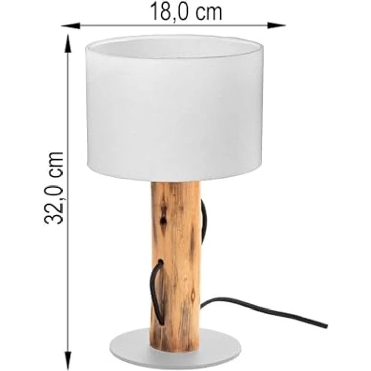 LED Tischleuchte, Holz braun, Schirm weiß, E14, H 32 cm – Bild 7