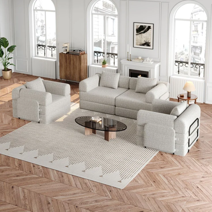 ZUBALIYA SchlafSofa mit LED - Beleuchtung, mit Ablageflächen, mit Chenille - Bezug, mit Samtbezug, mit breiten Armlehnen – Bild 6