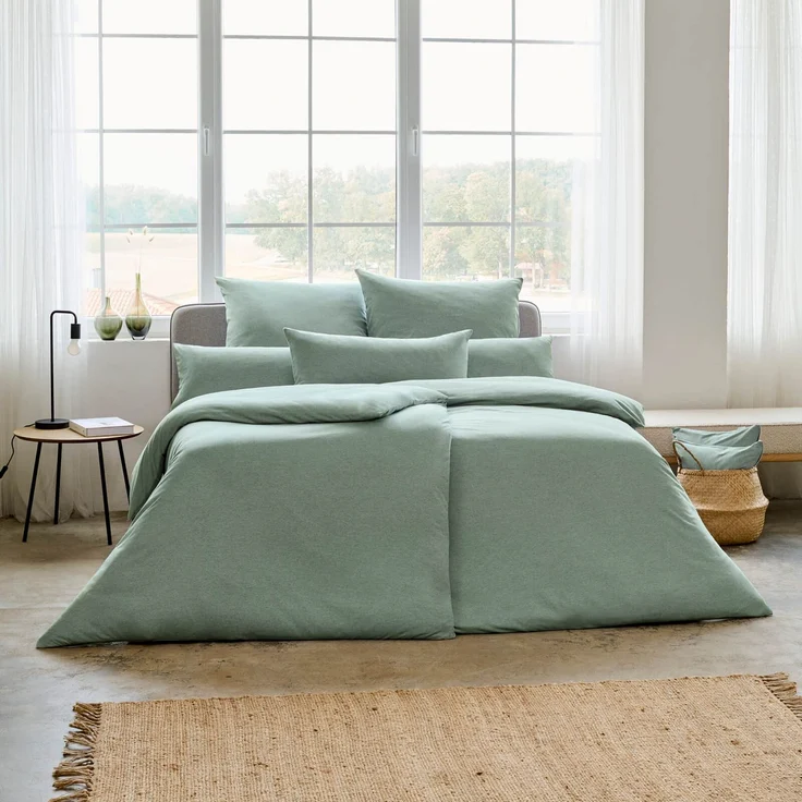 Estella Bettwäsche Takoma 6873 520 Mint Mako Interlock Jersey 200 x 200 + 2x 80 x 80 cm – Bild 4