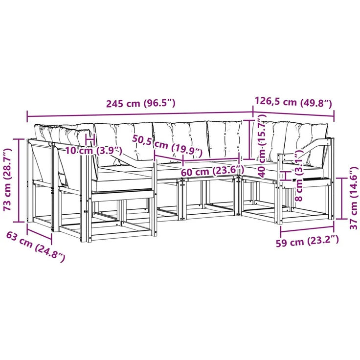 vidaXL Outdoor-Sofagarnitur 6 stk. 6-Sitzer Natur und Hellgrau 3369010 – Bild 8