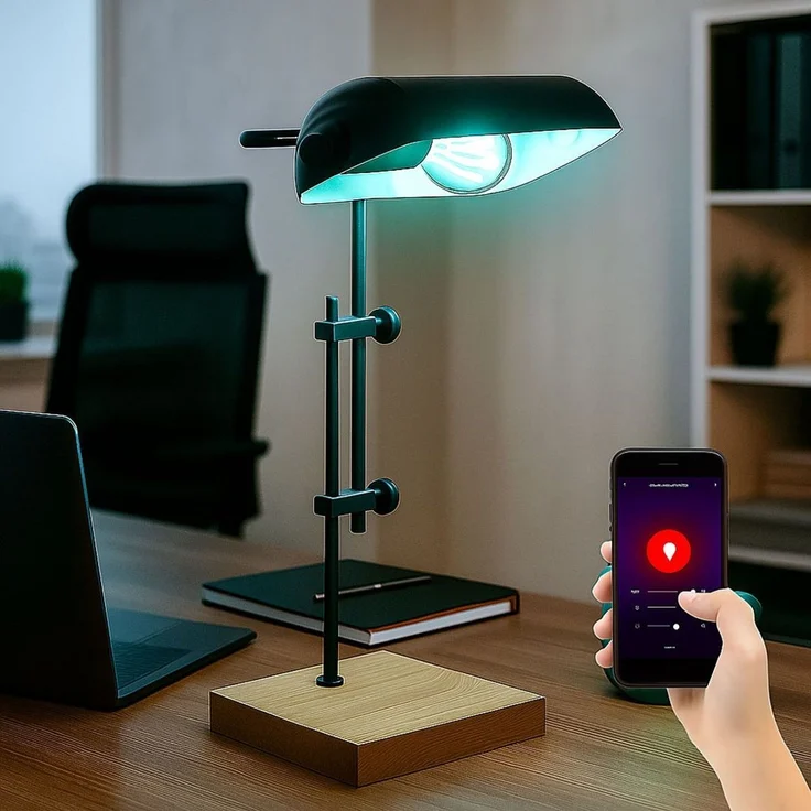 RGB LED Tischleuchte, Holz, Höhe verstellbar, App Steuerung, H 50 cm – Bild 2
