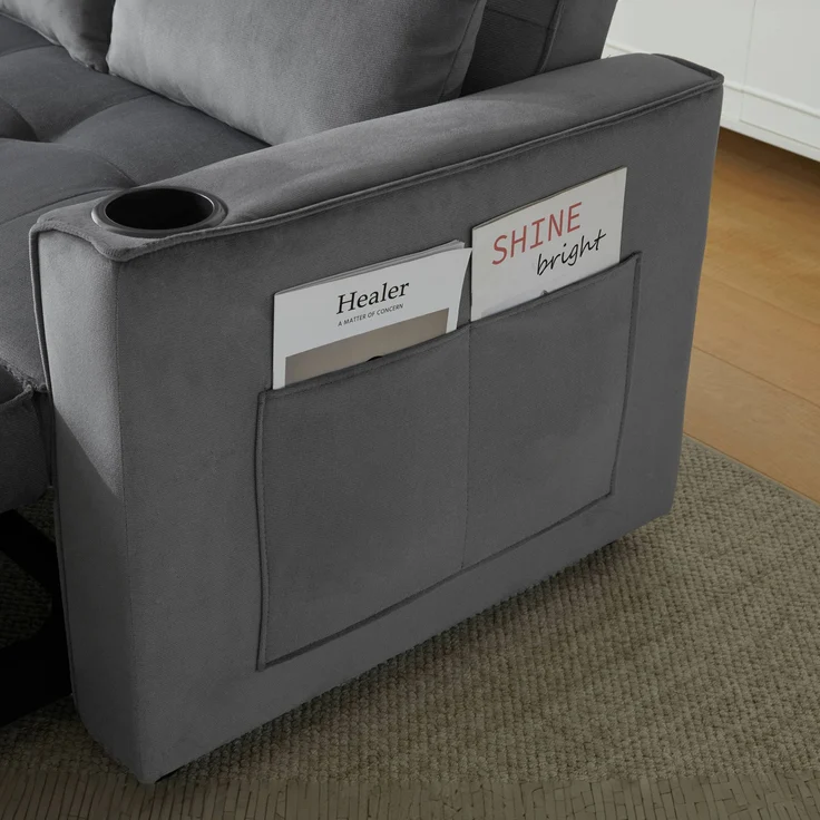 Multifunktions-Schlafsofa Samt Grau, 3-fach verstellbar mit Getränkehalter, 137x76,5x83 cm – Bild 5