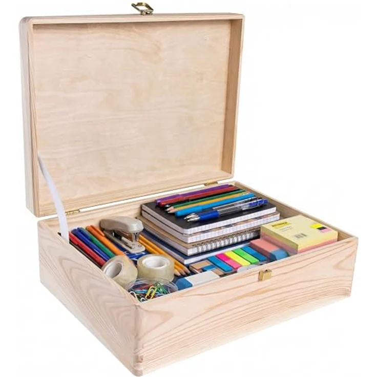 Creative Deco Holzkiste Natur mit Deckel und Schloss, Erinnerungsbox Baby Groß Holzbox mit Deckel Unlackiert Kasten – Bild 2