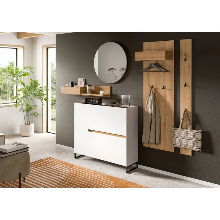 Garderobenkombination B/H/T: 197x236x32 cm in weiß Nachbildung und Artisan Oak Nachbildung – Bild 5
