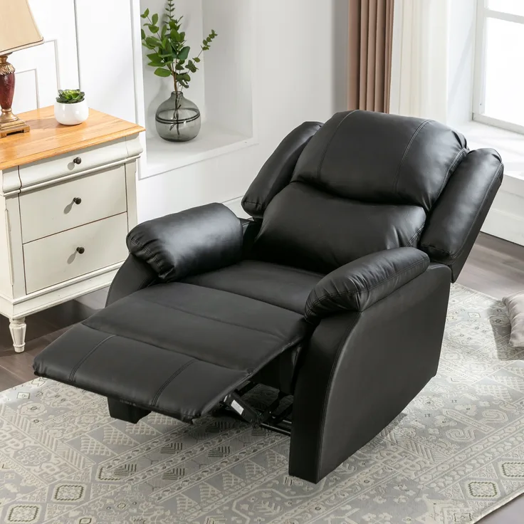 Manueller Liegesessel mit Fußstütze, Kunstleder, ergonomisch, relax Sessel, Wohnzimmerstuhl, Klappbar