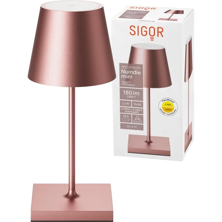 LED Tischleuchte, roségold, Aluminium, Touchdimmer, Akku, H 25 cm