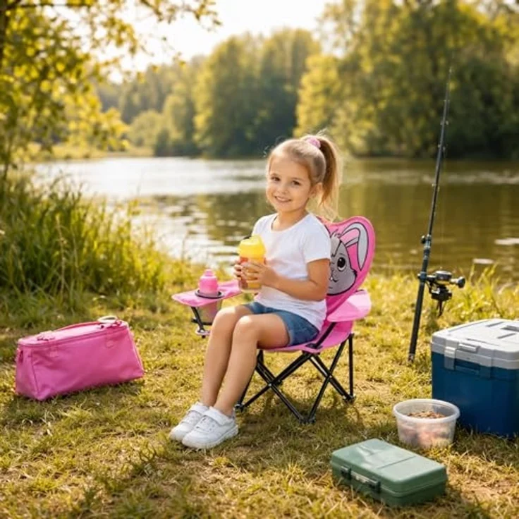 Kinder Anglersessel Pink mit Getränkehalter und Tasche Motiv Hase – Bild 2