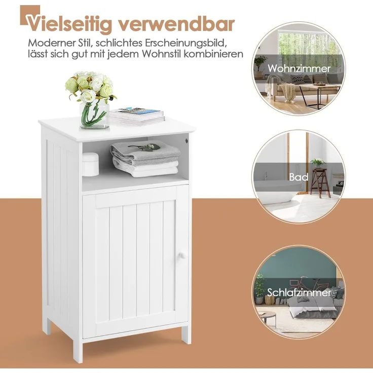 Badezimmer-Schrank Multifunktionales Freistehendes Regal mit Tür 40 X 30 X 70 cm Weiß