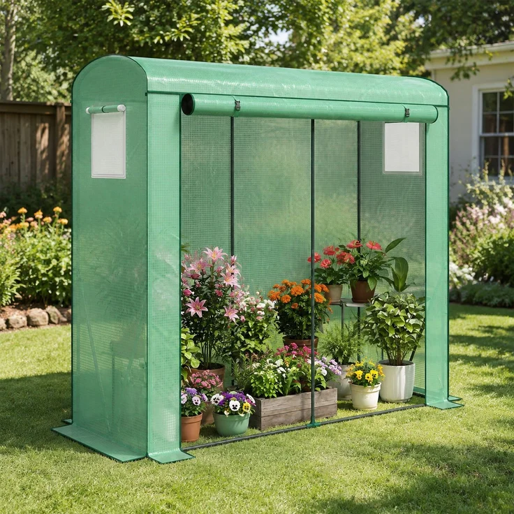Outsunny Gewächshaus, Stahl, PE, Grün, 200L x 75B x 188H cm – Bild 8