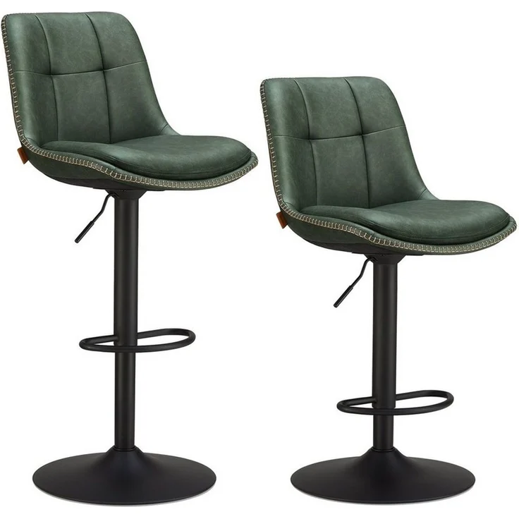 Vasagle Barhocker 2er Set, Barstühle höhenverstellbar, drehbare Küchenhocker, gesteppter PU-Bezug, mit Rückenlehne und Fußstütze, Esszimmer, Theke, Stahl, waldgrün LJBDE095C01 – Bild 5
