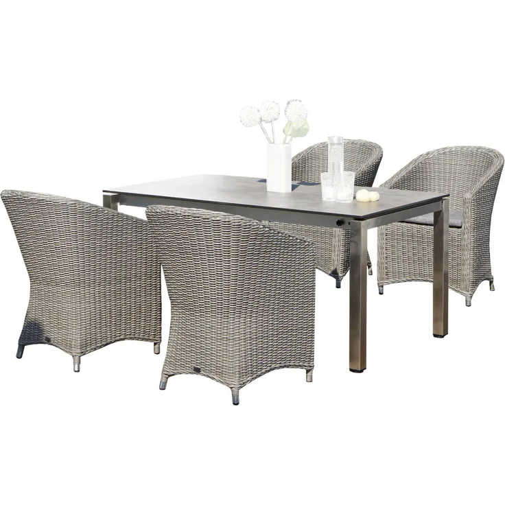 Sonnenpartner 5-teilige Sitzgruppe Solana & Base 160/210x90 cm Polyrattan stone-grey Edelstahl Garte