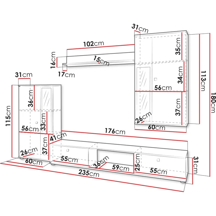 Wohnwand Salsa, ohne Beleuchtung, Farbe: Nuss Okapi – Bild 4