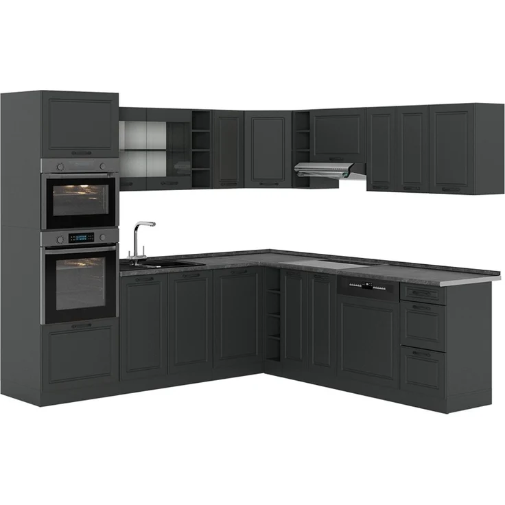 Eckküche R-Line Anthrazit Landhaus/Anthrazit 247 x 237 cm ohne Arbeitsplatte Vicco – Bild 1