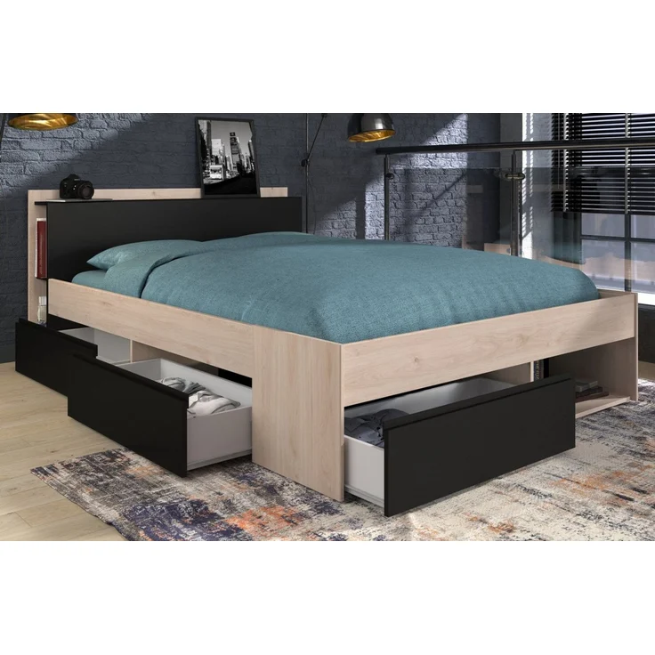 Parisot Stauraumbett Most in Eiche und schwarz 140 x 200 cm – Bild 2
