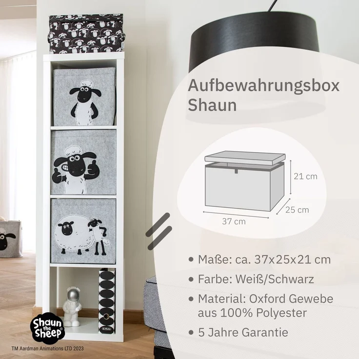 LIFENEY meets Shaun das Schaf Aufbewahrungsbox mit Deckel für Kinder - Box mit dem kultigen Schaf zum Verstauen von Spielzeug - 37 x 25 x 21 cm passend für jedes Kinderzimmer – Bild 3