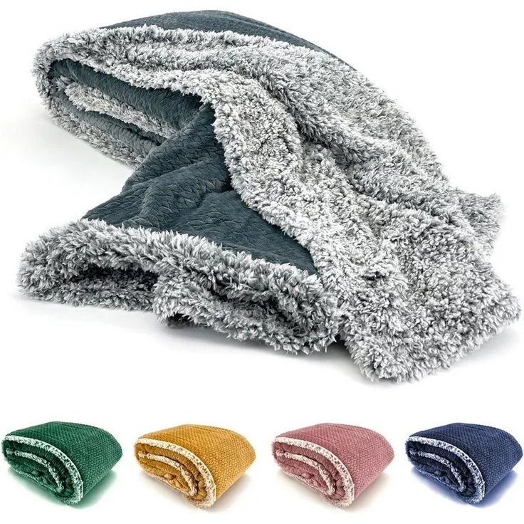 Wohndecke Flauschig warme Kuscheldecke Samt Jaquard Flanell, heimtexland, mit Teddy Plüsch - kuschelig weich - Premium - fusselfrei – Bild 5