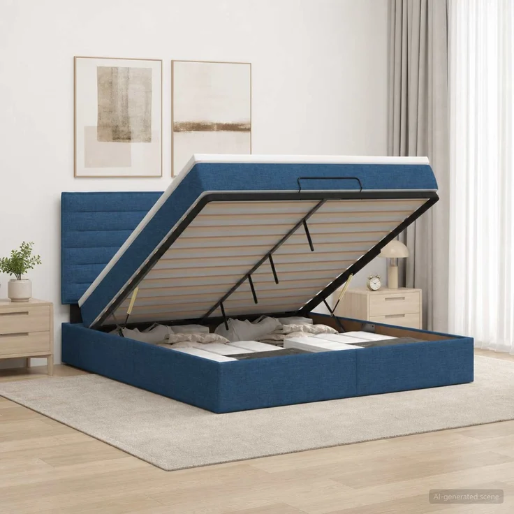 vidaXL Ottoman-Bett mit Matratze und LED Blau 160 x 200 cm Stoff 3458006 – Bild 4