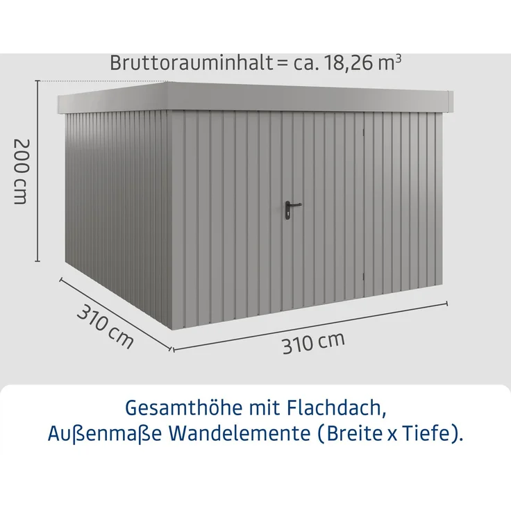 Hörmann Ecostar Metall-Gerätehaus "Euroline Trend" mit Flachdach EFD 14, graualuminium, 310 x 310 cm,1-flüglige Tür – Bild 3