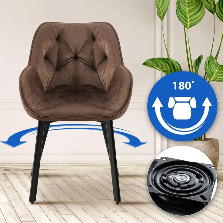 CLP 2er Set Drehbarer Esszimmerstuhl Antigo Samt,braun – Bild 3