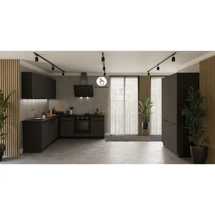 Winkelküche ARIA K-BL ECKE 1 - 215 x 220 + 120 cm Anti Fingerprint Küchenzeile Küchenblock Singleküche Einbauküche Küche Eckküche