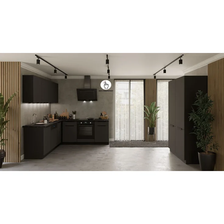 Winkelküche ARIA K-BL ECKE 1 - 215 x 220 + 120 cm Anti Fingerprint Küchenzeile Küchenblock Singleküche Einbauküche Küche Eckküche – Bild 1