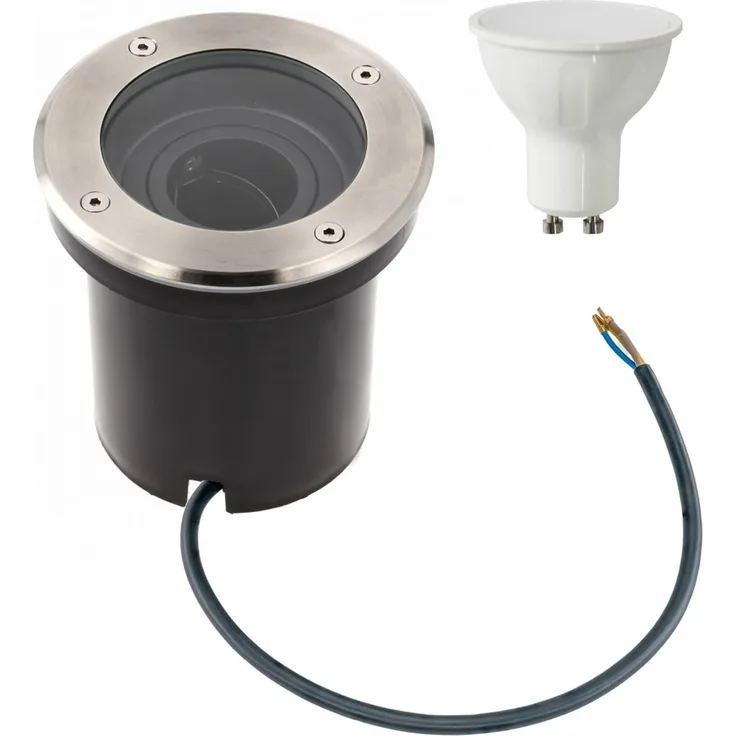 5 Watt runde LED Einabu Boden-Spot Bodenleuchte Bodenstrahler Wegleuchte | schwenkbar aus Edelstahl | Ø130 x 129mm (B. x H.) | 410 Lumen | Warmweiß (2700 K)