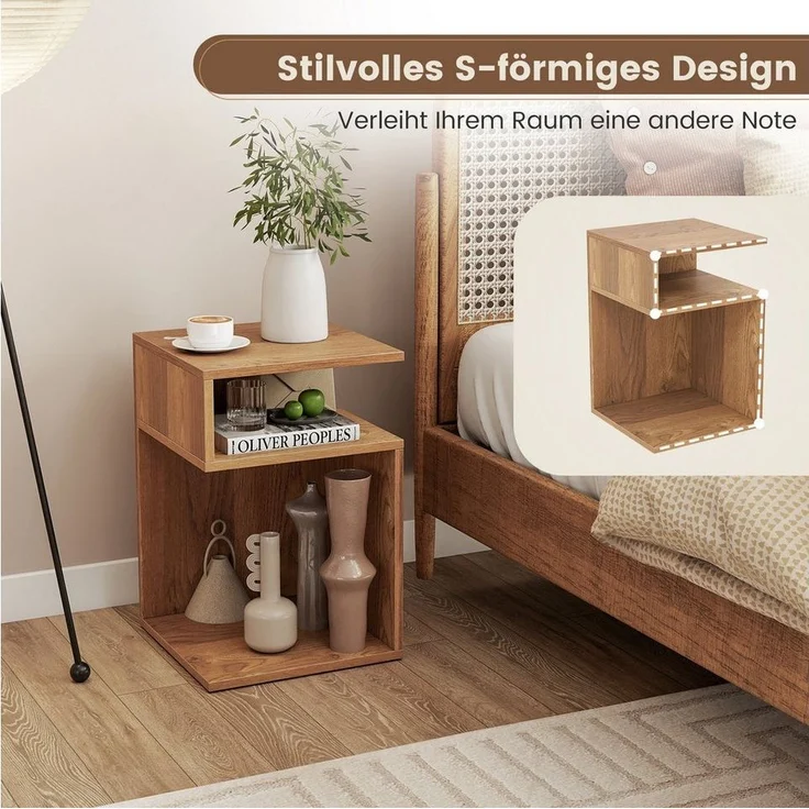 COSTWAY Beistelltisch (1-St), Holz, 3 Ebenen Nachttisch weiß, 33x33x50cm – Bild 2