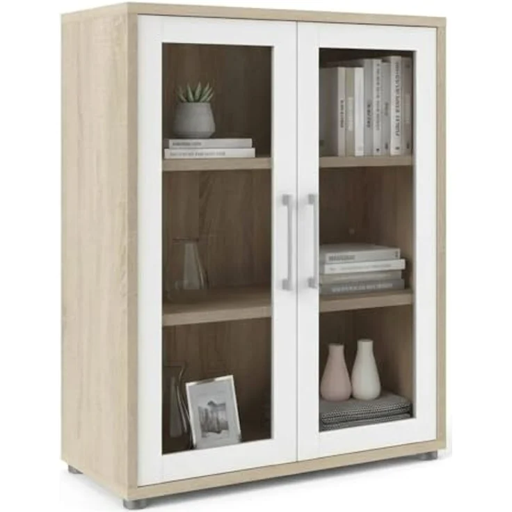 Dmora - Kommode Laureen, Wohnzimmerbuffet, Wohnzimmer-Sideboard, Moderne Küchen-Speisekammer, 89x40 h113 cm, Eiche und Weiß – Bild 4