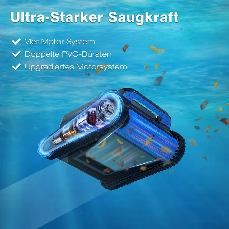 EVERCROSS BOT U8 Poolroboter Wand und Boden, Intelligenter Navigation, 120 Min Akkulaufzeit, Kabellos Poolsauger bis 200m² Pools (Schwarz) – Bild 2