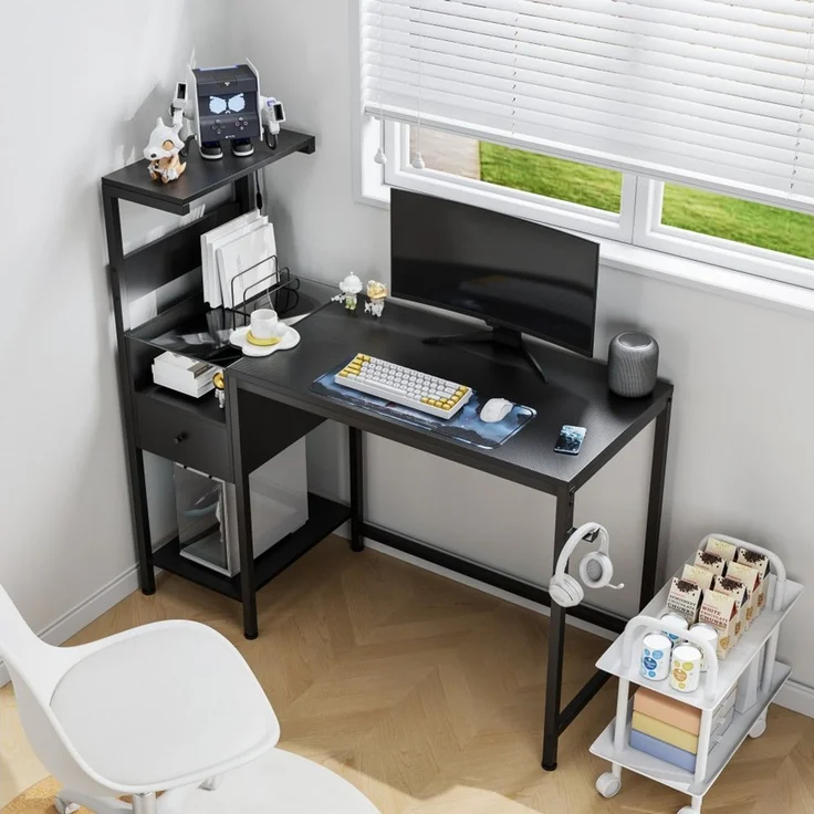 BBWL Computertisch mit Steckdosen USB Gaming Schreibtisch 122cm Eckschreibtisch, LED RGB Beleuchtung,Stauraum Schublade, Metallrahmen MDF – Bild 4