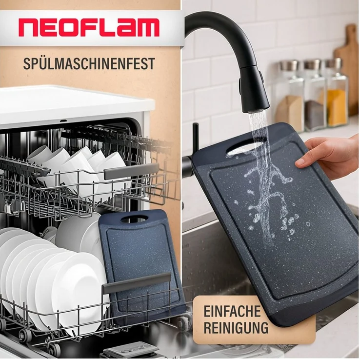 NEOFLAM® Schneidebrett Flutto Antibakterielles Frühstücksbrettchen Set 6tlg. - Granit/Schwarz, Kunststoff (PP), (6-St) – Bild 3