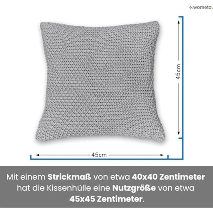 wometo Kissenhülle Strick, Grau, 45x45 cm, Oeko-Tex® zertifiziert, 2-teilig mit verdecktem Reißverschluss – Bild 2