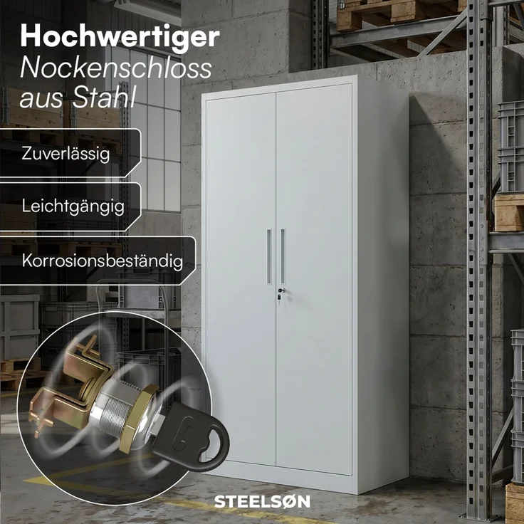 STEELSØN 'Regulus' Garderobenschrank mit 6 Fächern und Kleiderstange, Metall, hellgrau, 175x40x80 cm, abschließbar, inkl. Schloss – Bild 6