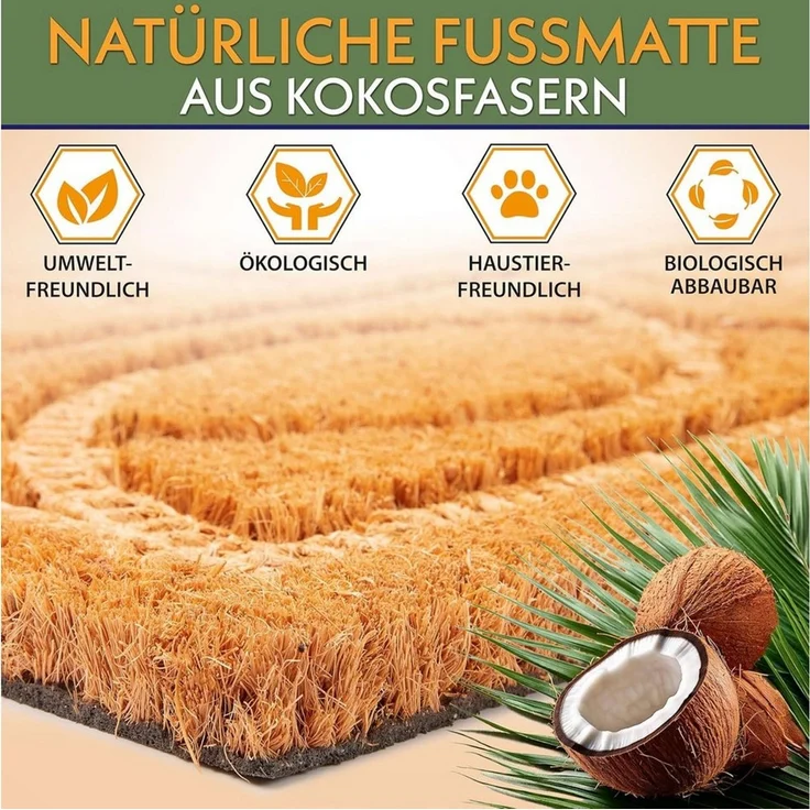 BRUBAKER Fußmatte Welcome - 45 x 75 cm Schmutzfangmatte aus 100% Kokos - 3D Fußabtreter, Rechteckig, Höhe: 16 mm, Fußmatte für Außen und Innen - Wetterfest und Rutschfest - Braun – Bild 3