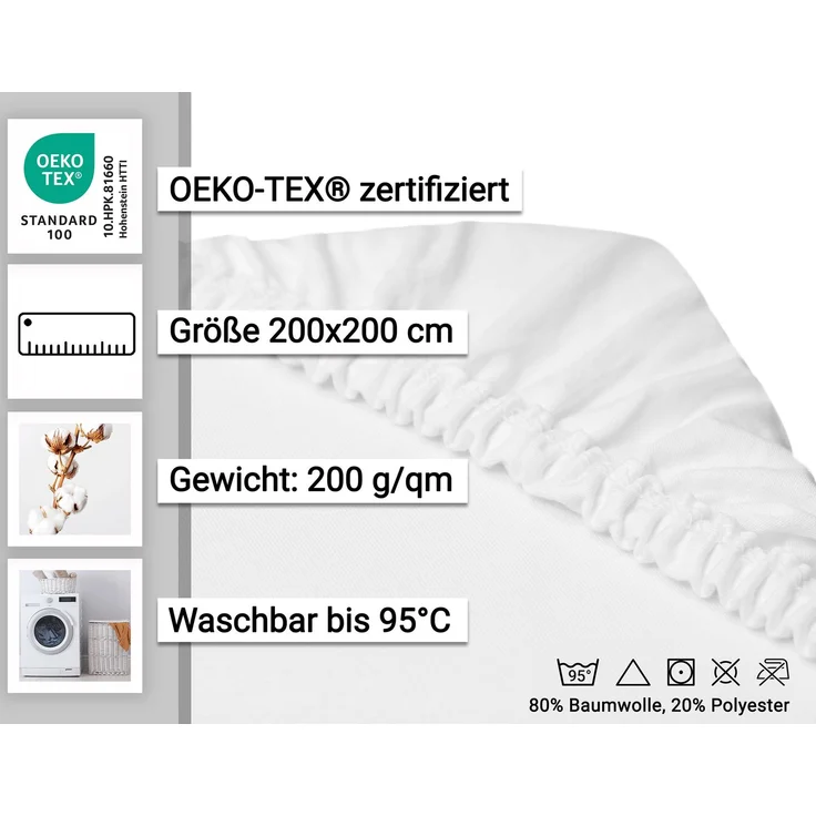 ZOLLNER Spannbettlaken, 200x200 cm, weiß, Steghöhe 30 cm – Bild 2