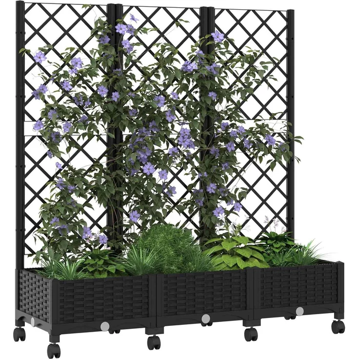 vidaXL Pflanzkübel mit Spalier und Rädern Schwarz 120 x 40 x 131,5 cm 3423052 – Bild 3