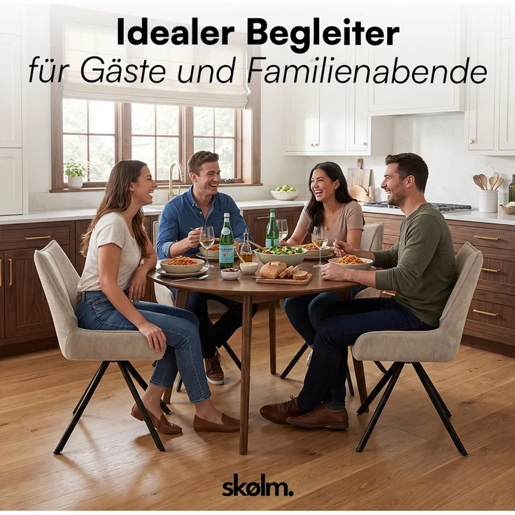 skølm 'Freyja' Esszimmerstühle, 4er Set, hellbraun, gepolsterter Leinenbezug, höhenverstellbar & drehbar, Polsterstühle mit Armlehnen – Bild 9