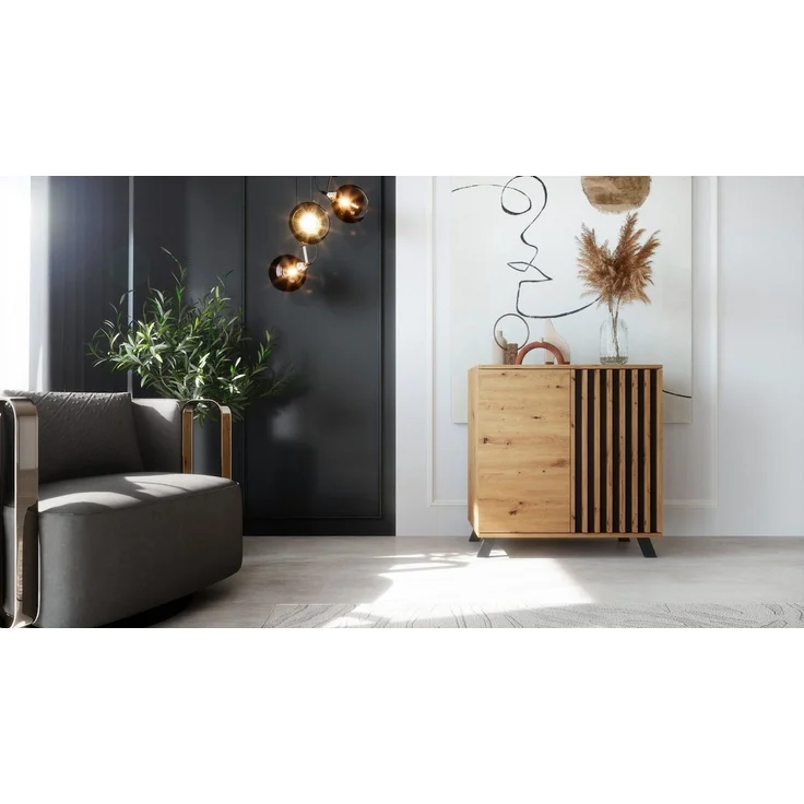 Newroom Kommode Wildeiche 80 cm, Wildeiche Sideboard Modern Wandpaneel Vintage Highboard Anrichte – Bild 4