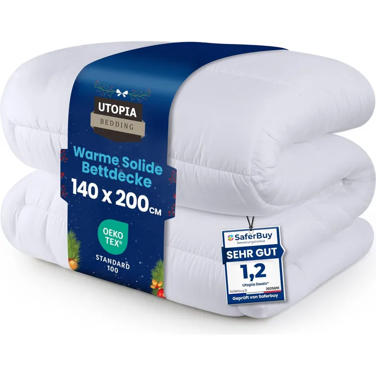 Utopia Bedding Bettdecke 140x200 cm, Ganzjahresdecke 370 GSM Füllung, atmungsaktive Schlafdecke, Steppdecke, Super Weiche Kuschelige (Weiß)