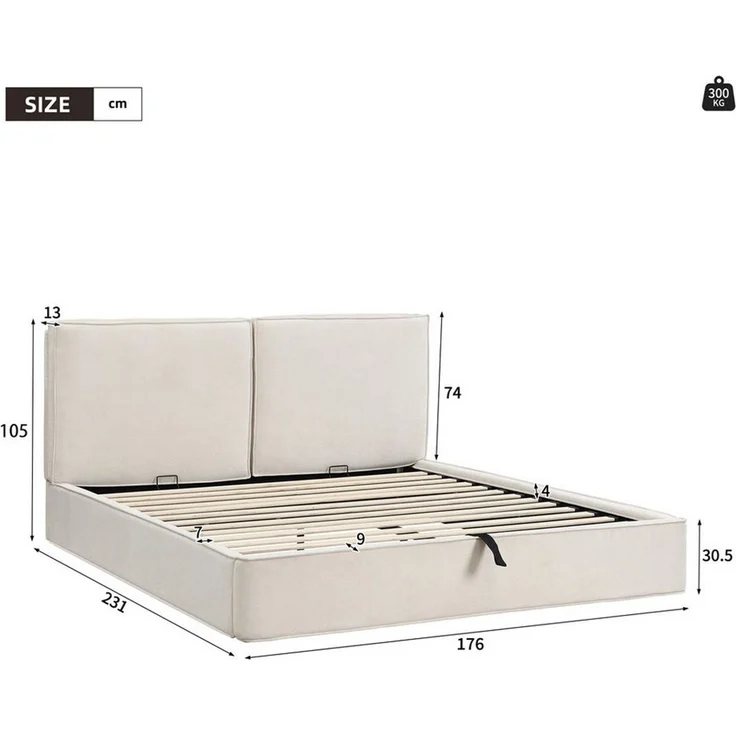 Celya Polsterbett Doppelbett,160 x 200cm,hydraulisches Funktionsbett (ohne Matratze, Bett mit Lattenrost, gepolstertes Kopfteil, Chenille) – Bild 2