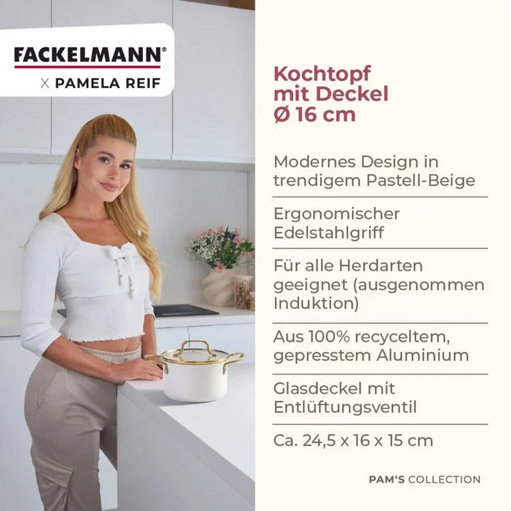FACKELMANN Kochtopf mit Deckel, Kochgeschirr, Aluminiumtopf, Pastell-Beige – Bild 3