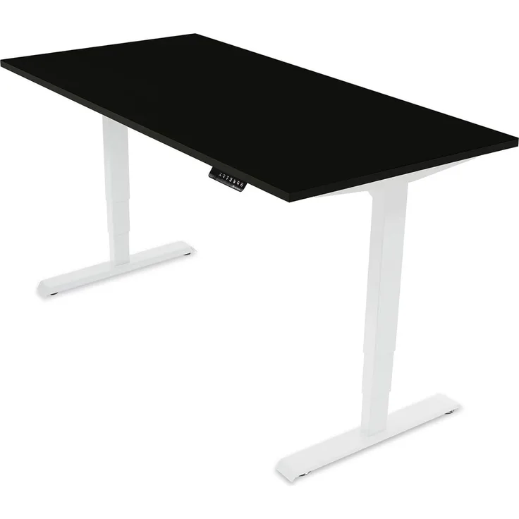 Ergotopia® Elektrisch höhenverstellbarer Schreibtisch | 5 Jahre Garantie | Ergonomischer Steh-Sitz Tisch mit Memory Funktion | Beugt Rückenschmerzen vor (120x80 cm, Schwarz, Gestell Weiß)
