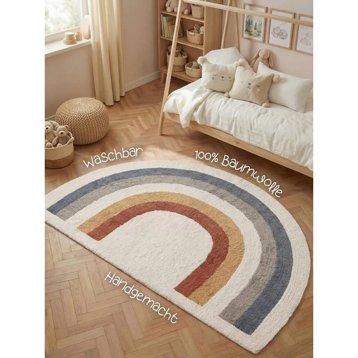 Hanse Home Kinderteppich Riva - Pflegeleichter Teppich Junge Mädchen, rutschfest & Waschbarer Formteppich Regenbogen, Kinderzimmer Weicher Spielteppich, Spielunterlage - Creme Multifarben, 95x120 cm – Bild 3