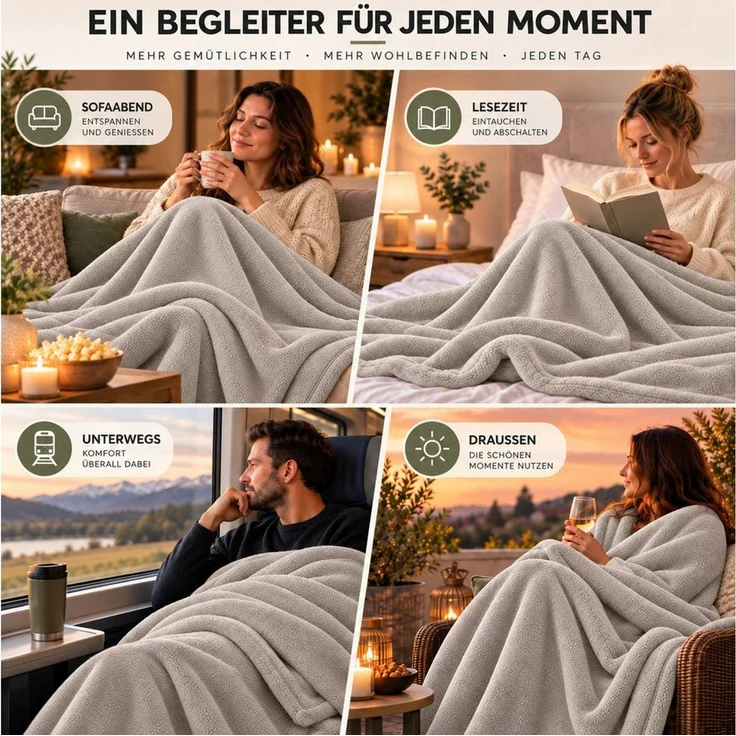 Wohndecke Kuscheldecke 260 g/m², flauschige Wohndecke, Fleecedecke, Oeko-Tex, Komfortec – Bild 3