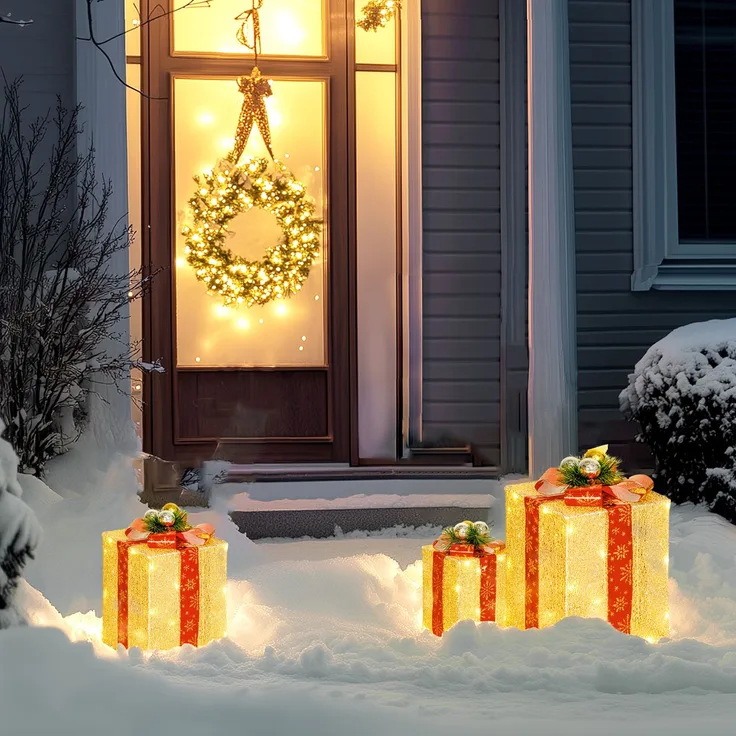 Outsunny LED Weihnachtsdeko, Stahl, Polyester, Gold, 25,5L x 25,5B x 35H cm