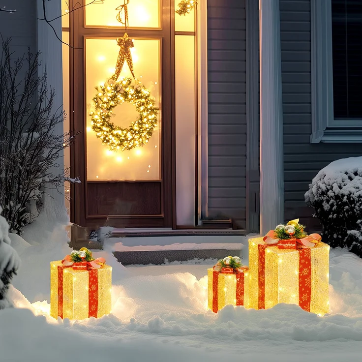 Outsunny LED Weihnachtsdeko, Stahl, Polyester, Gold, 25,5L x 25,5B x 35H cm – Bild 1