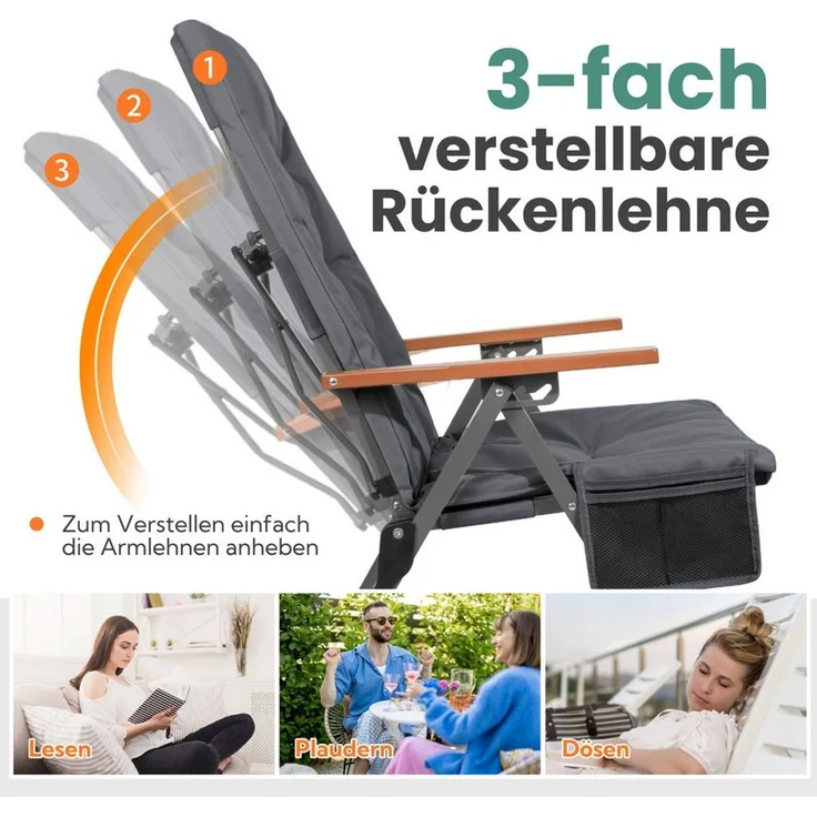 HOMECALL Campingstuhl Faltbar Hochlehner Luxus Klappstuhl mit 4,5cm Dicke Gepolstert (150kg Belastbar mit 3 Positionen Verstellbar Angelstuhl, 1 St), für Garten Balkon Wohnmobil – Bild 3